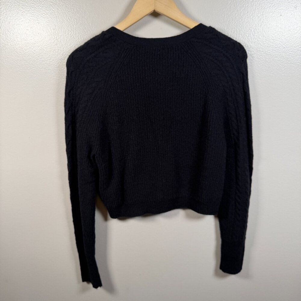 J.Crew Supersoft Cropped Cardigan Sweater Size Small Black Cable Knit Preppy - Picture 3 of 10